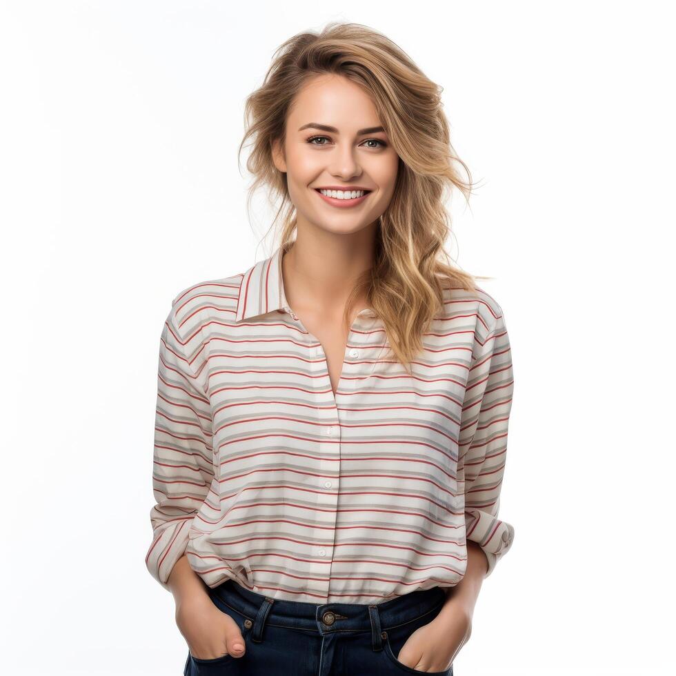Portrait of a young smiling woman for fashion and advertising photo