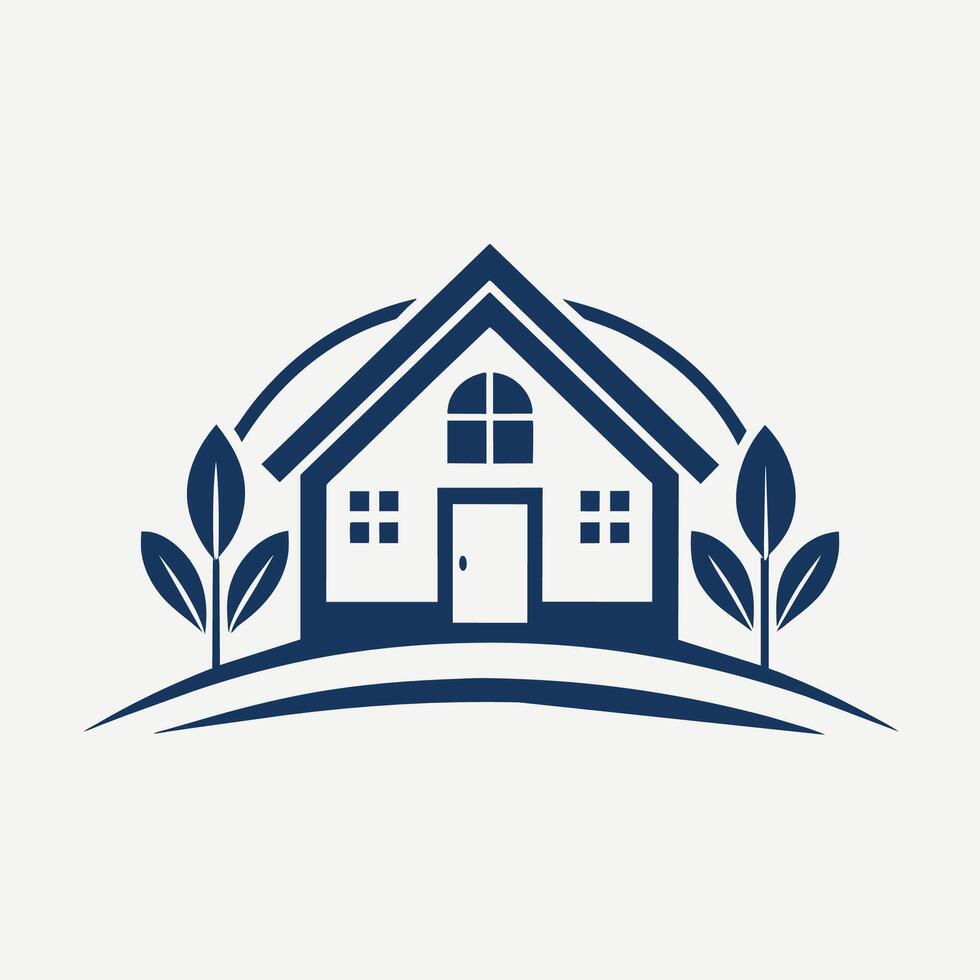 A house with a roof covered in trees and leaves, blending nature with architecture seamlessly, A simple, elegant design incorporating a subtle house outline vector