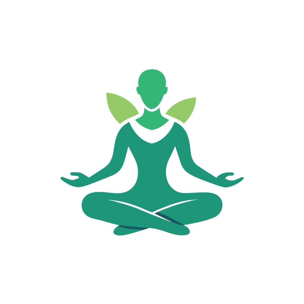 A woman seated in a lotus position with her hands raised in the air, A serene image of a meditating figure set against a clean, white background vector