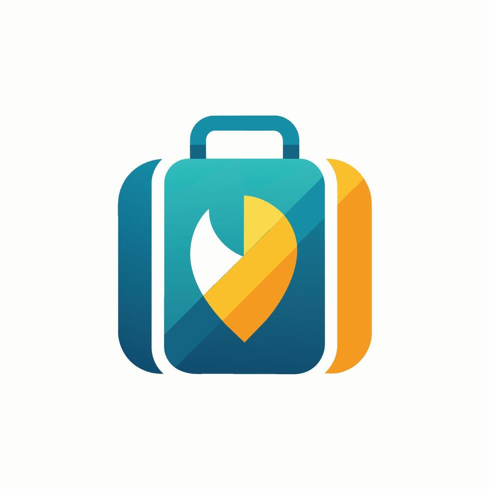 A blue suitcase adorned with a striking yellow arrow symbol, A simple, elegant design incorporating a subtle house outline vector