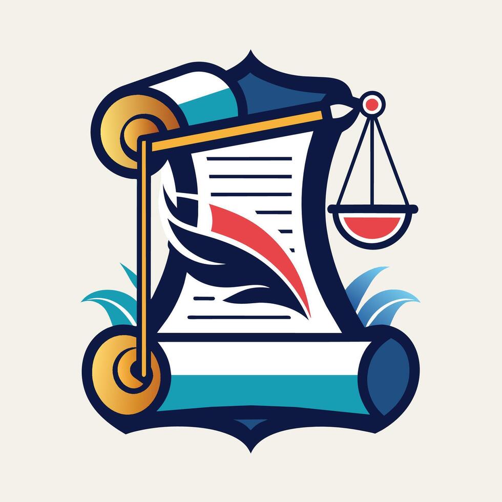 The logo features an artistic rendition of a legal document scroll, Artistic rendition of a legal document scroll, minimalist simple modern logo design vector