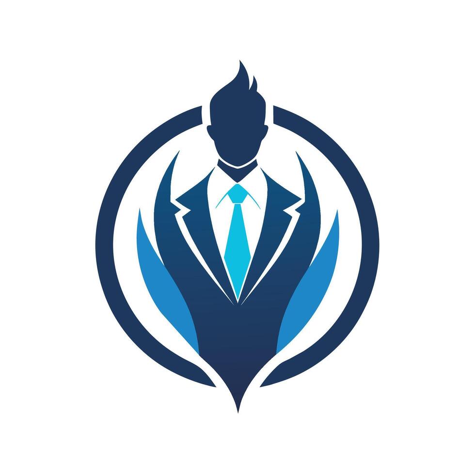 A businessman dressed in a suit and tie standing inside a circle, A sleek and professional representation of the consulting industry in a minimalistic form vector