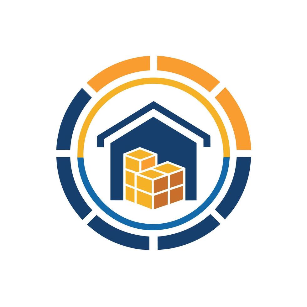 A house interior containing a stack of boxes, illustrating storage or relocation, A simple icon that communicates the concept of warehousing and inventory management vector