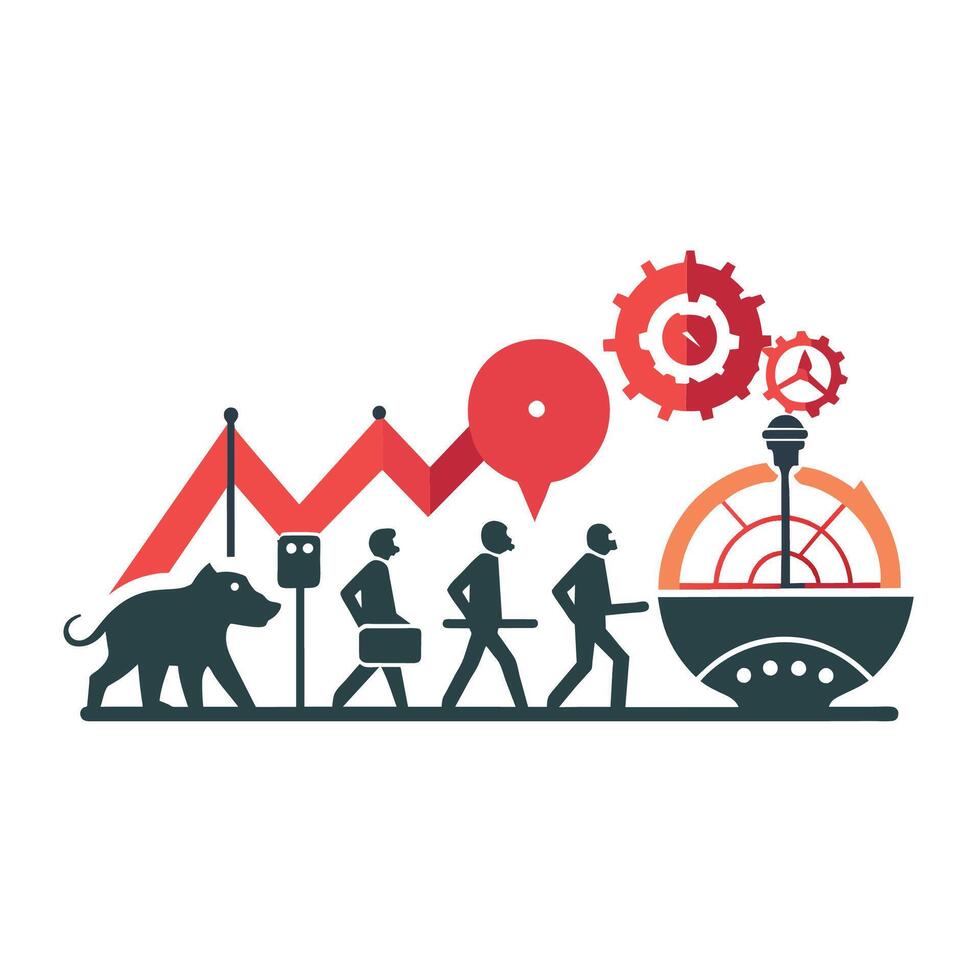 A group of individuals are walking across a field next to a boat, A simple yet impactful design reflecting the evolution of marketing agencies vector