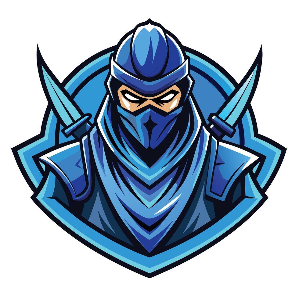 A blue ninja holding a sword in hand, ready for combat, Artistic Rendering of the Blue Ninja Assassin, Logo, Mascot vector