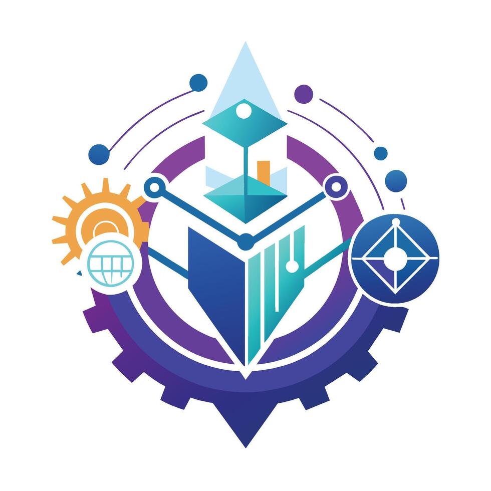 A logo representing a company that produces various products through digital transformation, Artistic interpretation of digital transformation and creativity vector