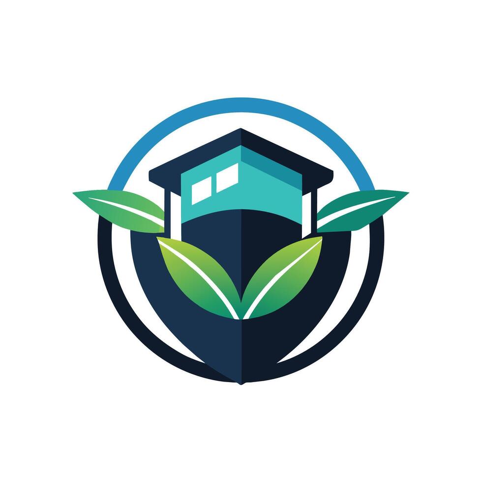 un contemporáneo casa presentando un verde hoja en sus techo, un pulcro y subestimado diseño para un virtual aprendizaje ambiente vector