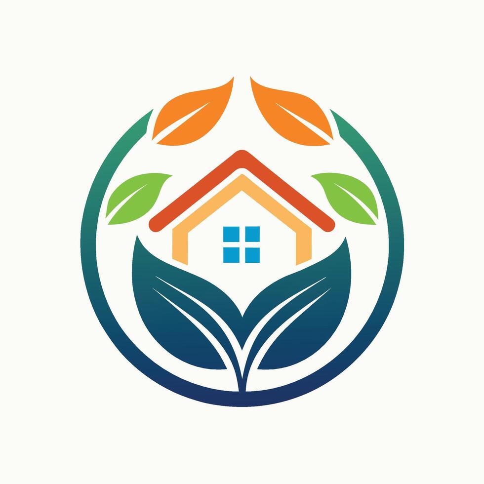 A house surrounded by vibrant green leaves with another house nestled inside it, A minimalist emblem that symbolizes the beauty and functionality of well-crafted home goods vector