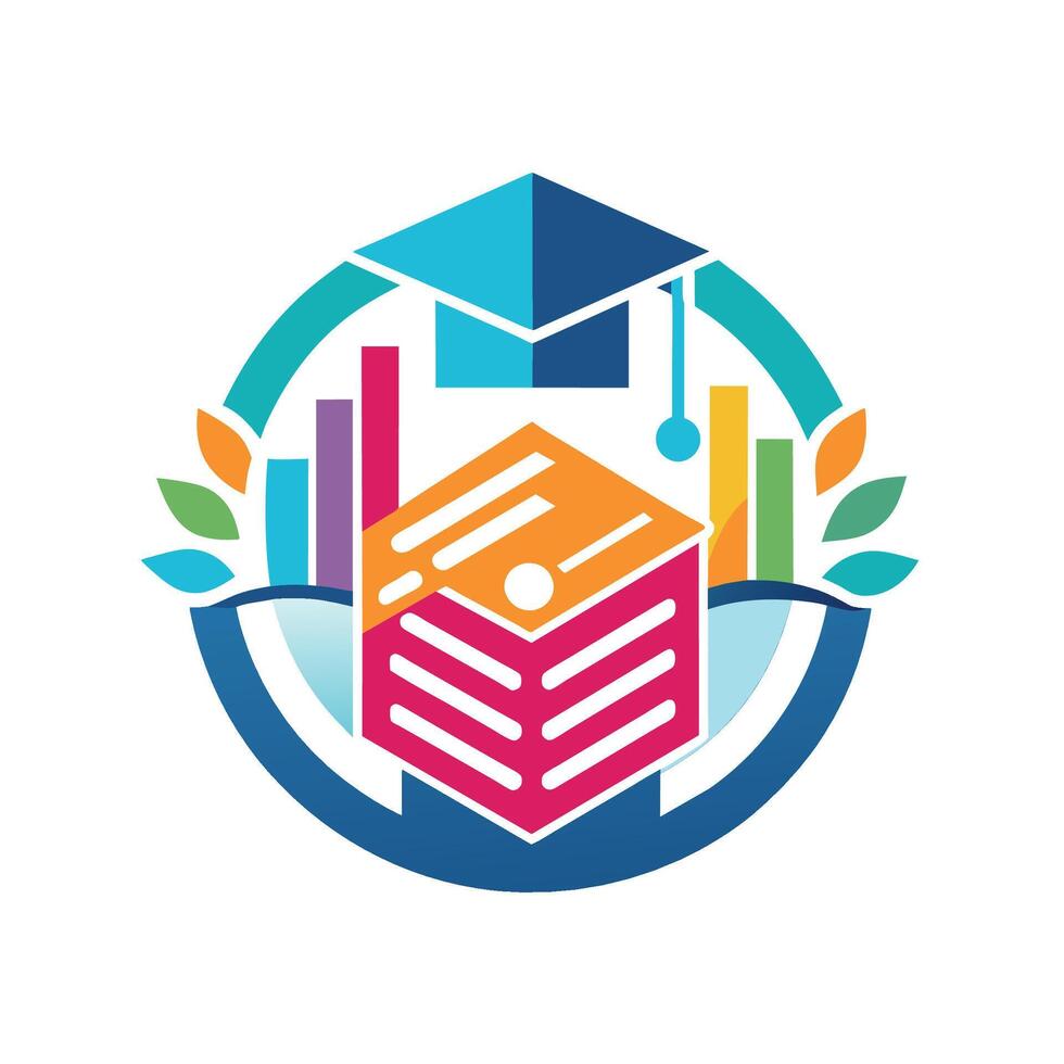 Logo for a school featuring a graduation cap and books, symbolizing education and achievement, A clean and contemporary visual representation of digital education vector