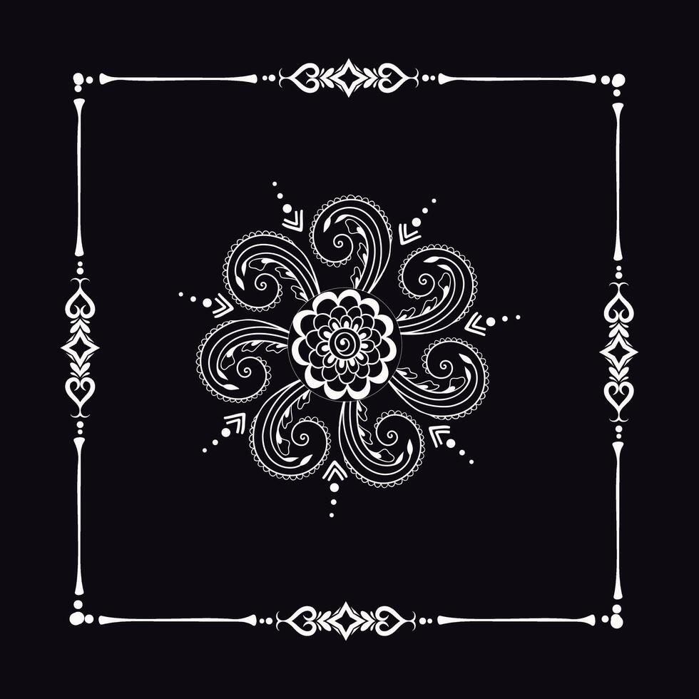 illustration of traditional indian graphic art henna mehndi floral ornament design with frame vector