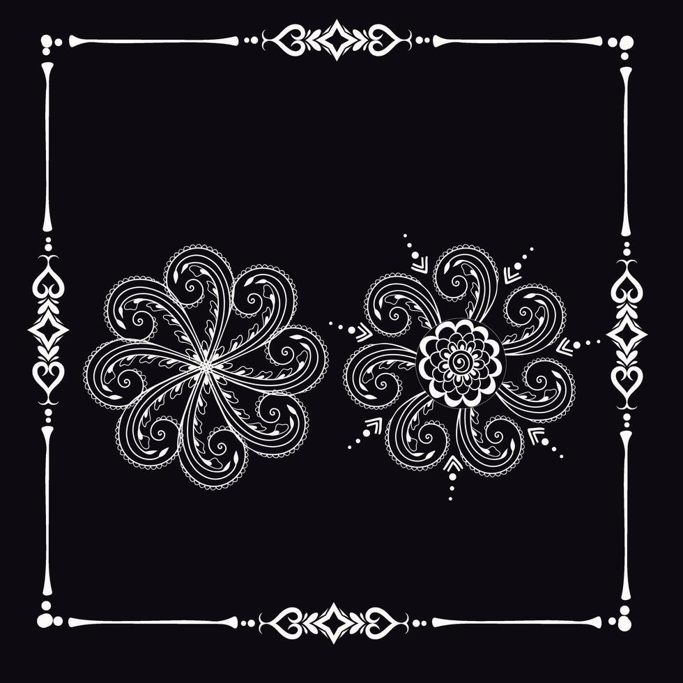 free set illustration of traditional indian graphic art henna mehndi floral ornament design with frame vector