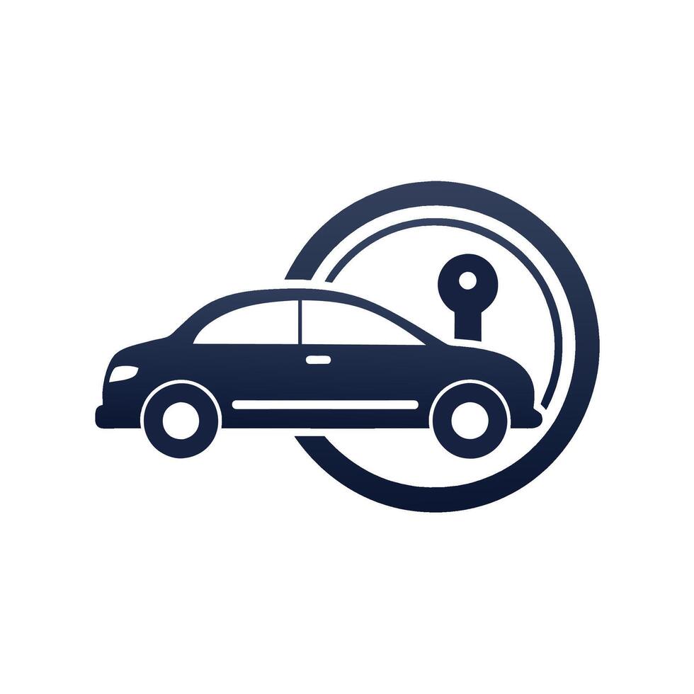 A car with a key in its center, representing a minimalist design, A minimalist logo incorporating a simple circle and line vector