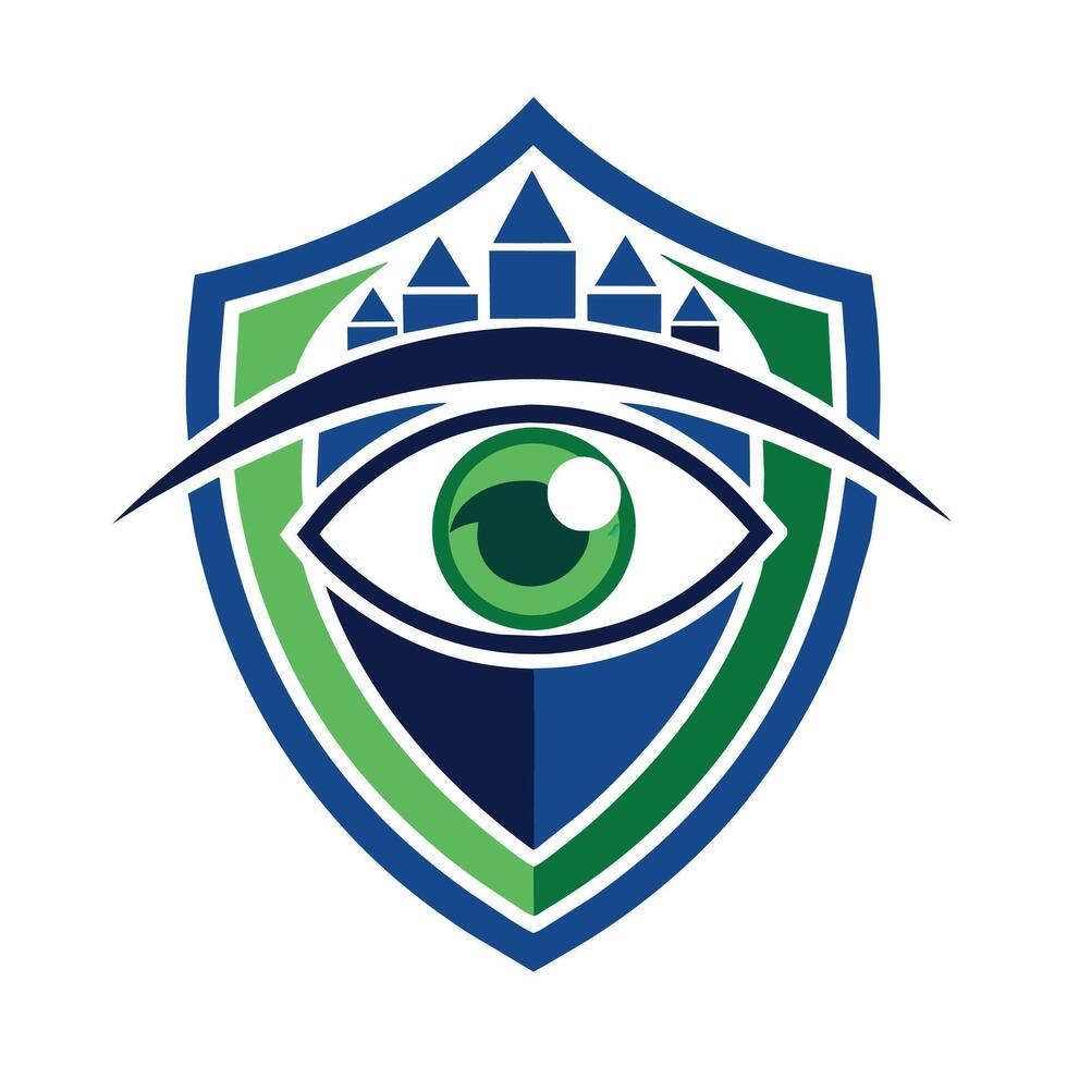 An eye adorned with a crown symbolizes watchfulness and authority in this logo design for a neighborhood watch group, An abstract logo for a neighborhood watch group incorporating a simple eye shape vector