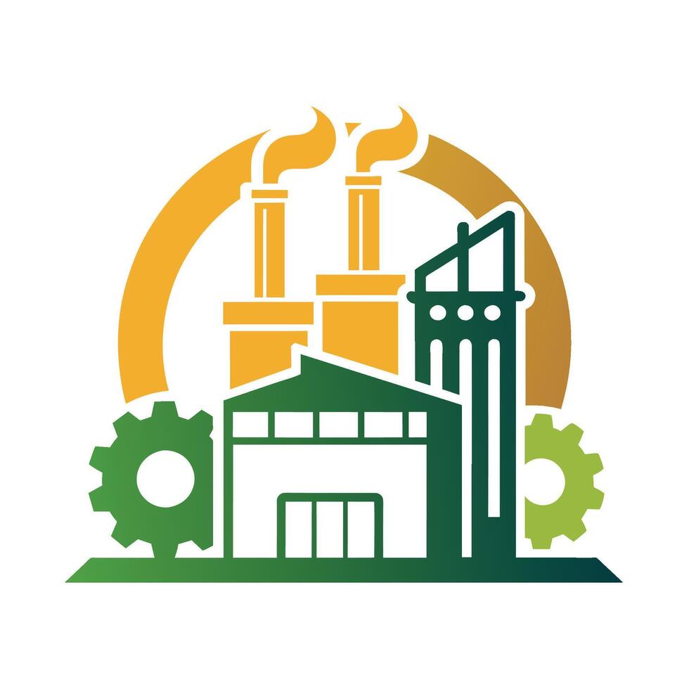 The logo of a factory showcasing industrial theme and stylized machinery, An artistic representation of a manufacturing plant's machinery and processes vector