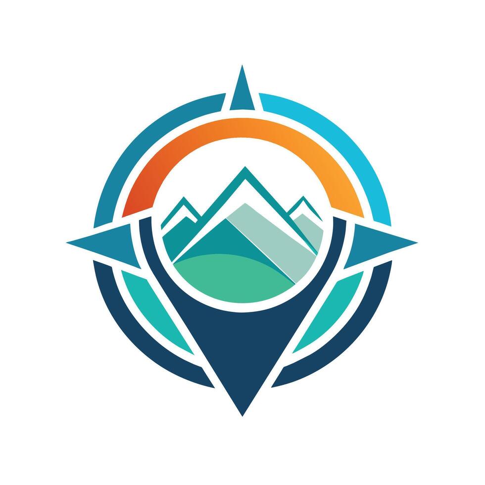 A compass logo set against a backdrop of majestic mountains, An abstract, minimalist logo representing seamless travel coordination vector