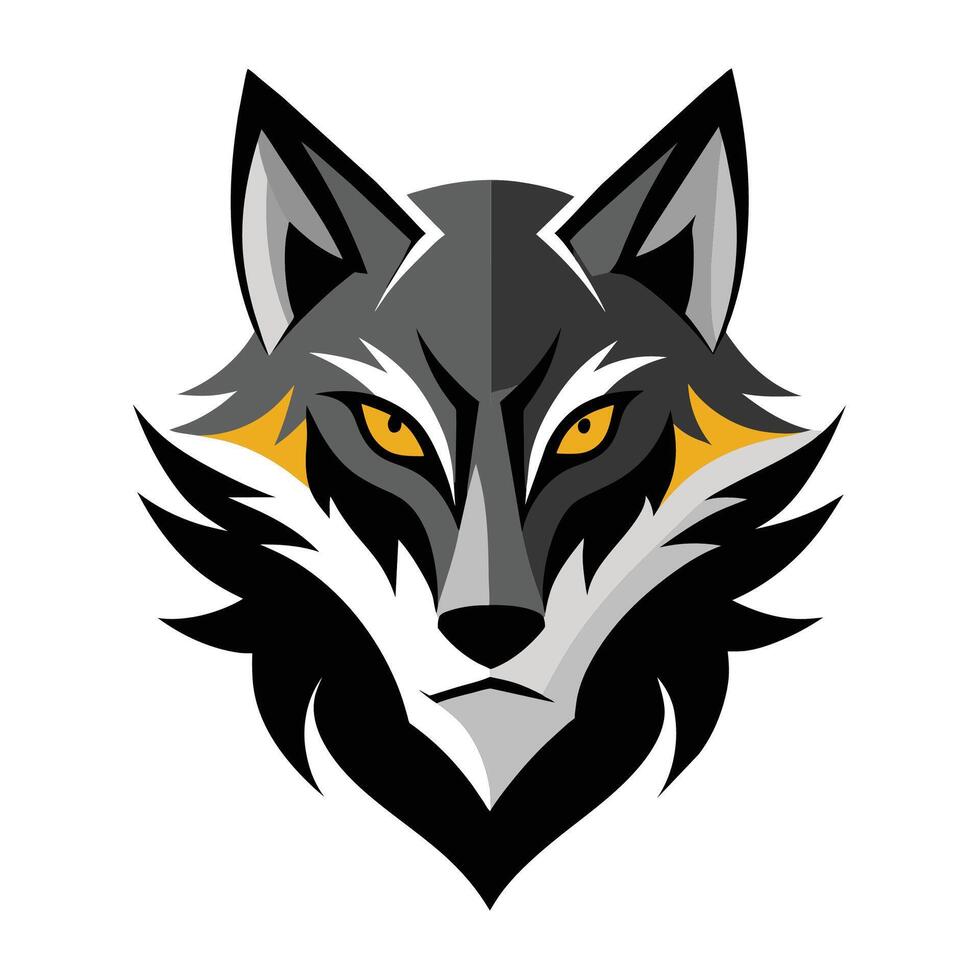 Close-up of a wolfs head with piercing yellow eyes staring directly ahead, An abstract interpretation of a wolf's eyes in a minimalist style vector