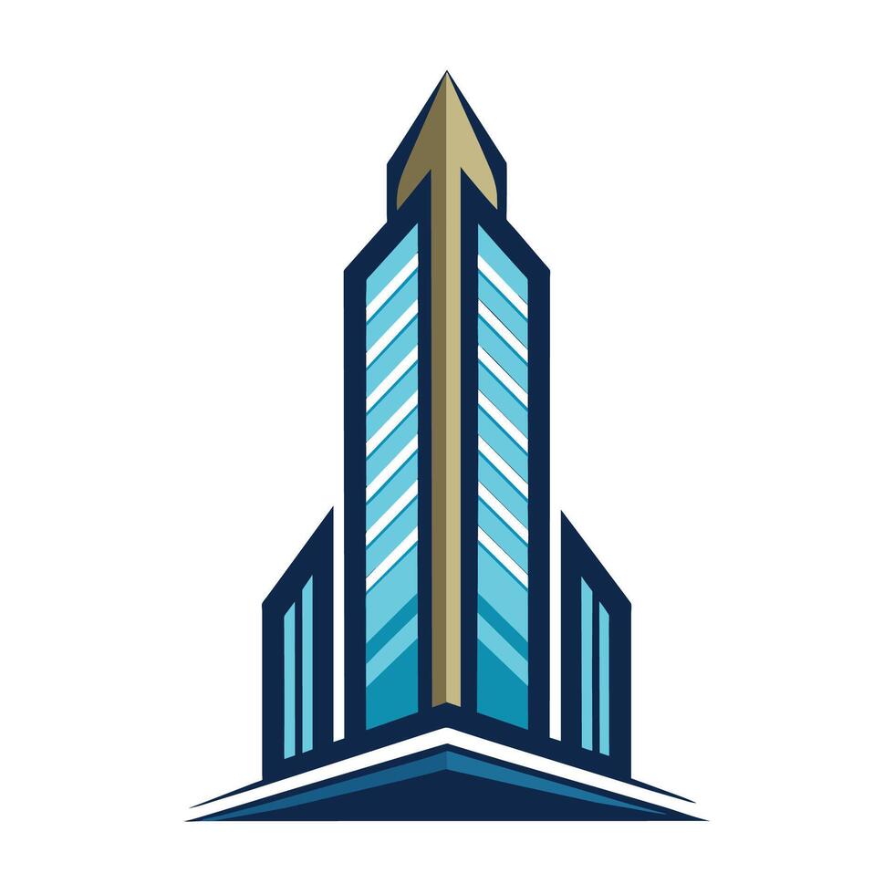 A tall building featuring a golden arrow atop its structure, A sleek, modern skyscraper design with geometric shapes and clean lines vector