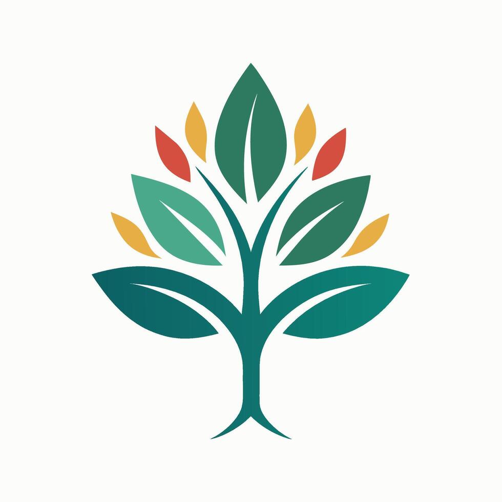 A green and red leaf logo displayed against a clean white backdrop, An artistic representation of a leaf or tree in a simple and elegant style vector