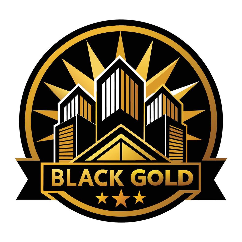 el negro oro logo caracteristicas un pulcro y moderno diseño con un color esquema de negro y oro, negro oro real inmuebles logo vector