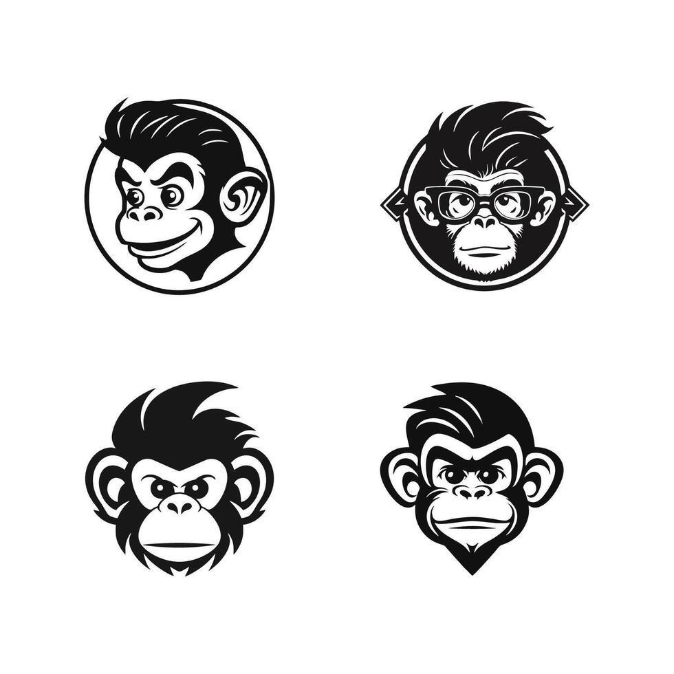 flat design template illustration Funny Monkey Faces collection vector