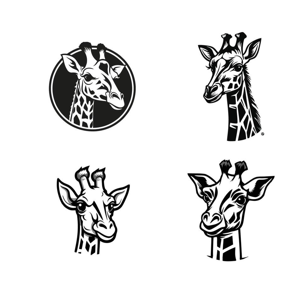 colección de jirafa logos en plano negro aislado en blanco antecedentes vector