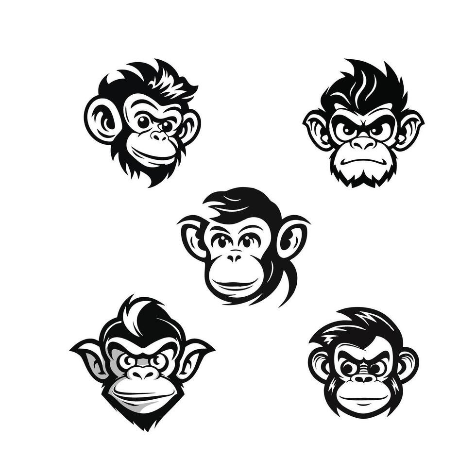 flat design template illustration Funny Monkey Faces collection vector