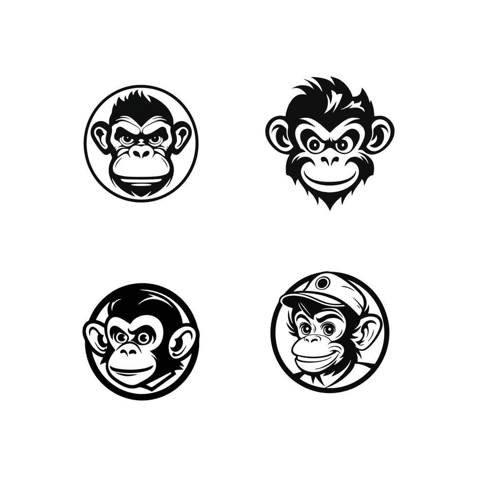 flat design template illustration Funny Monkey Faces collection vector