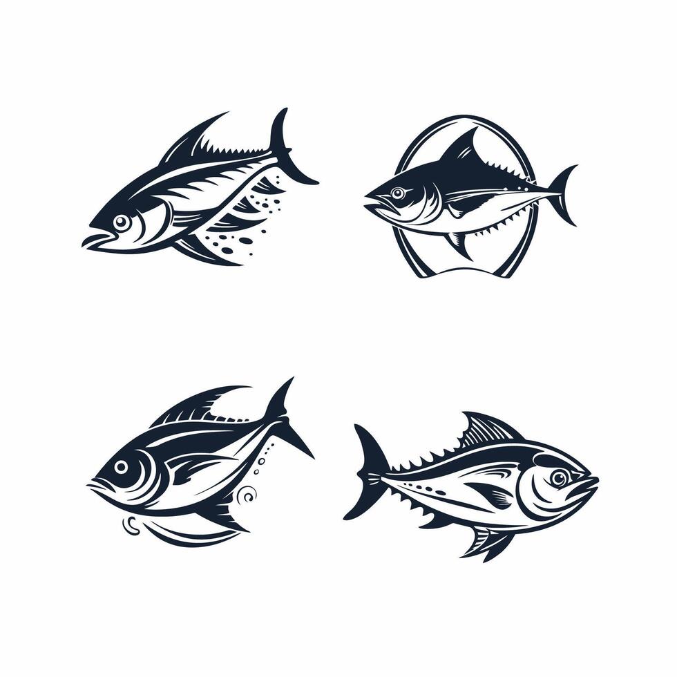 conjunto de lineal logos y emblemas - pescado y pescar - resumen diseño elementos vector