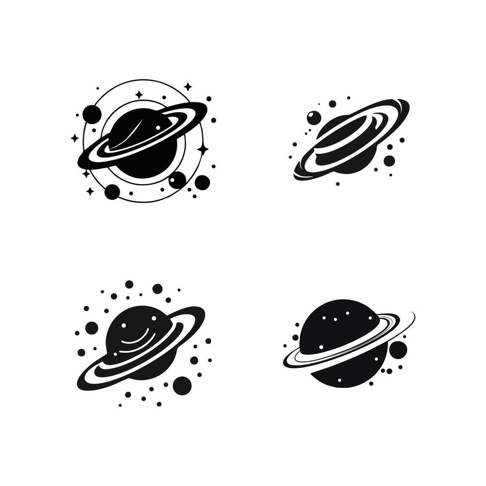 Set of space emblems, outer space logos, planet logos, flying rockets, technology, science on black and white white background. vector