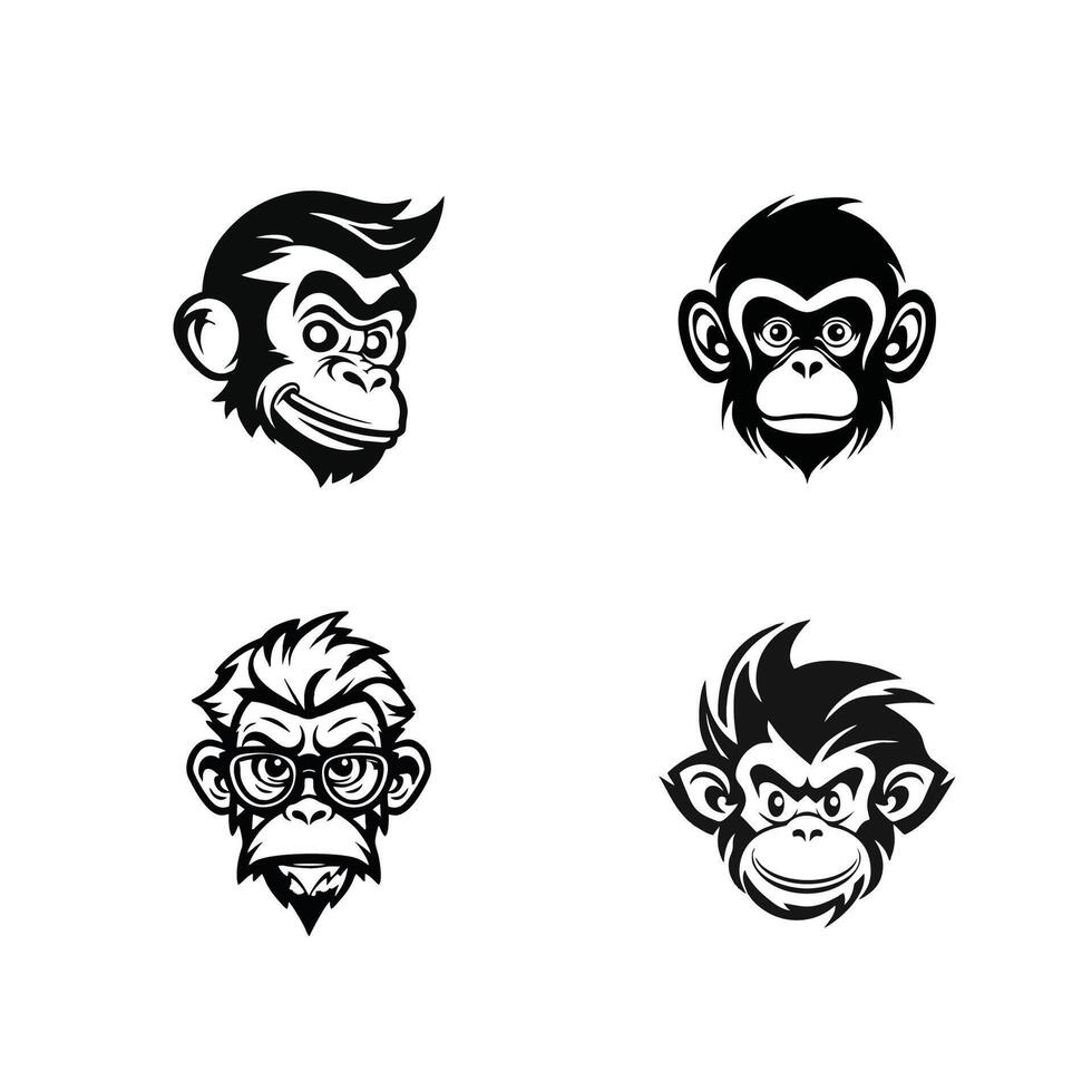 flat design template illustration Funny Monkey Faces collection vector