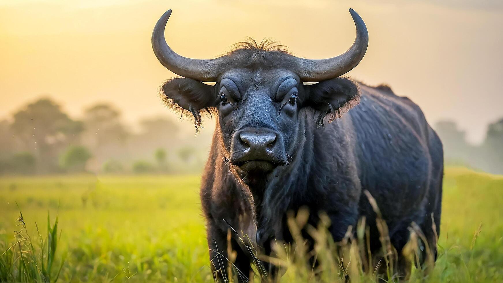 Wild buffalo in the grass photo