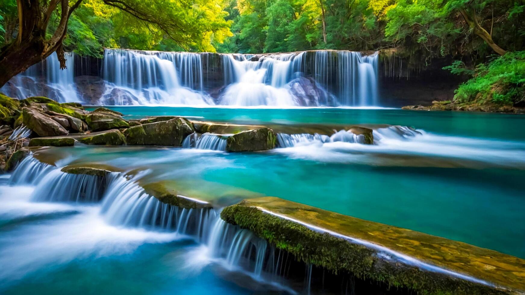 Beautiful waterfall in the middle of the forest. Natural landscape of a waterfall in the middle of the forest photo