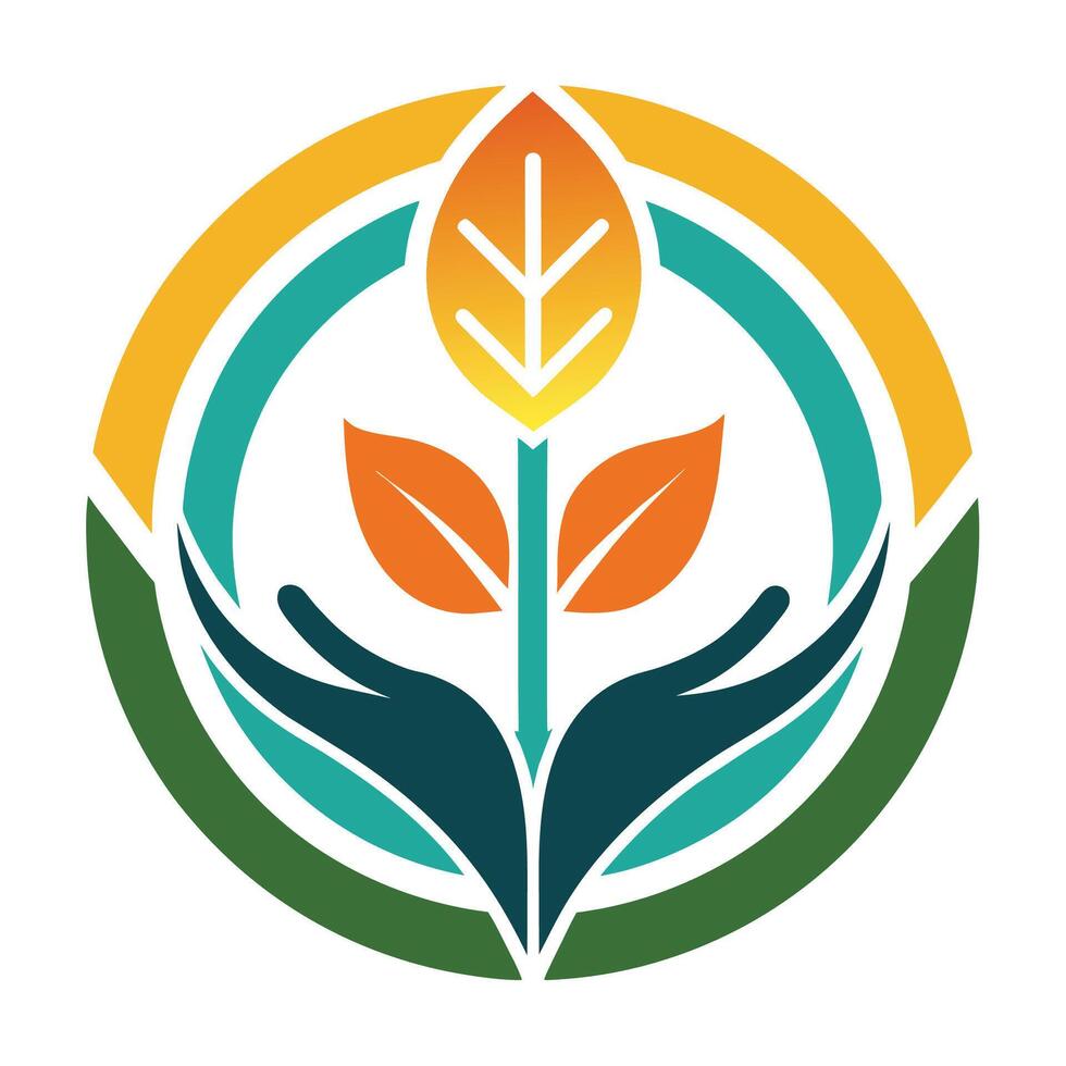 A circle formed by hands holding a leaf, showcasing unity and nature connection, Craft a sophisticated graphic representing generosity and graciousness vector