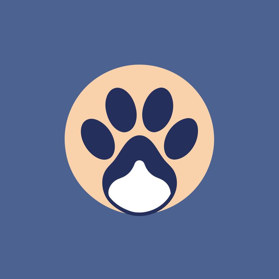 A dogs paw inside a circular shape on a blue backdrop, Craft a minimalist logo highlighting a single pet paw in a clean and uncomplicated design vector