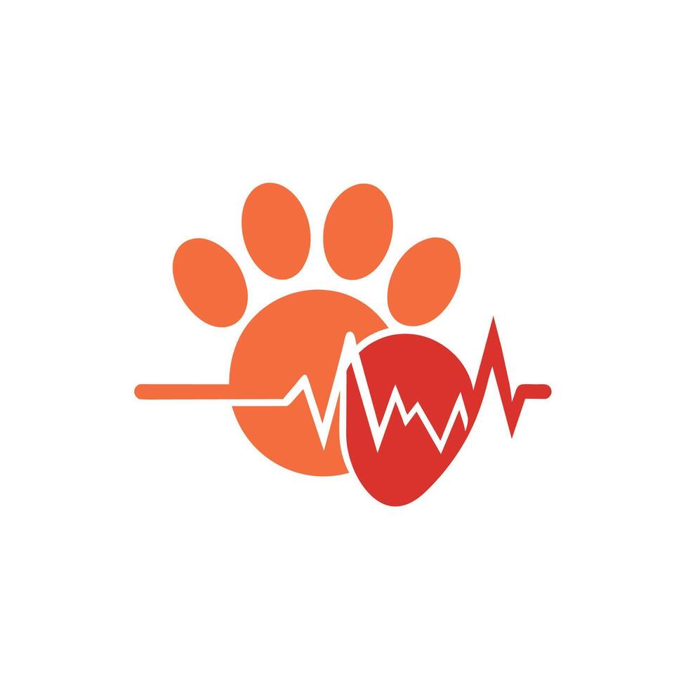 A clean design featuring a cats paw placed delicately on top of a heart symbol, Clean, minimalistic design of a pet paw and heartbeat line vector
