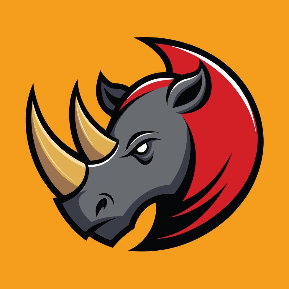 A close-up view of a rhino head set against a vibrant red and yellow background, Craft a simple, modern logo that captures the essence of a rhinoceros vector