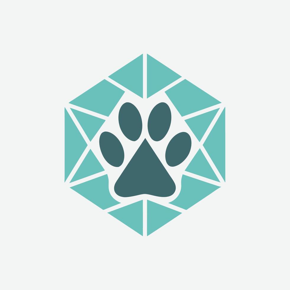 A pentagon-shaped paw of a dog is displayed in a clean geometric design, Clean, geometric design incorporating a paw print element vector