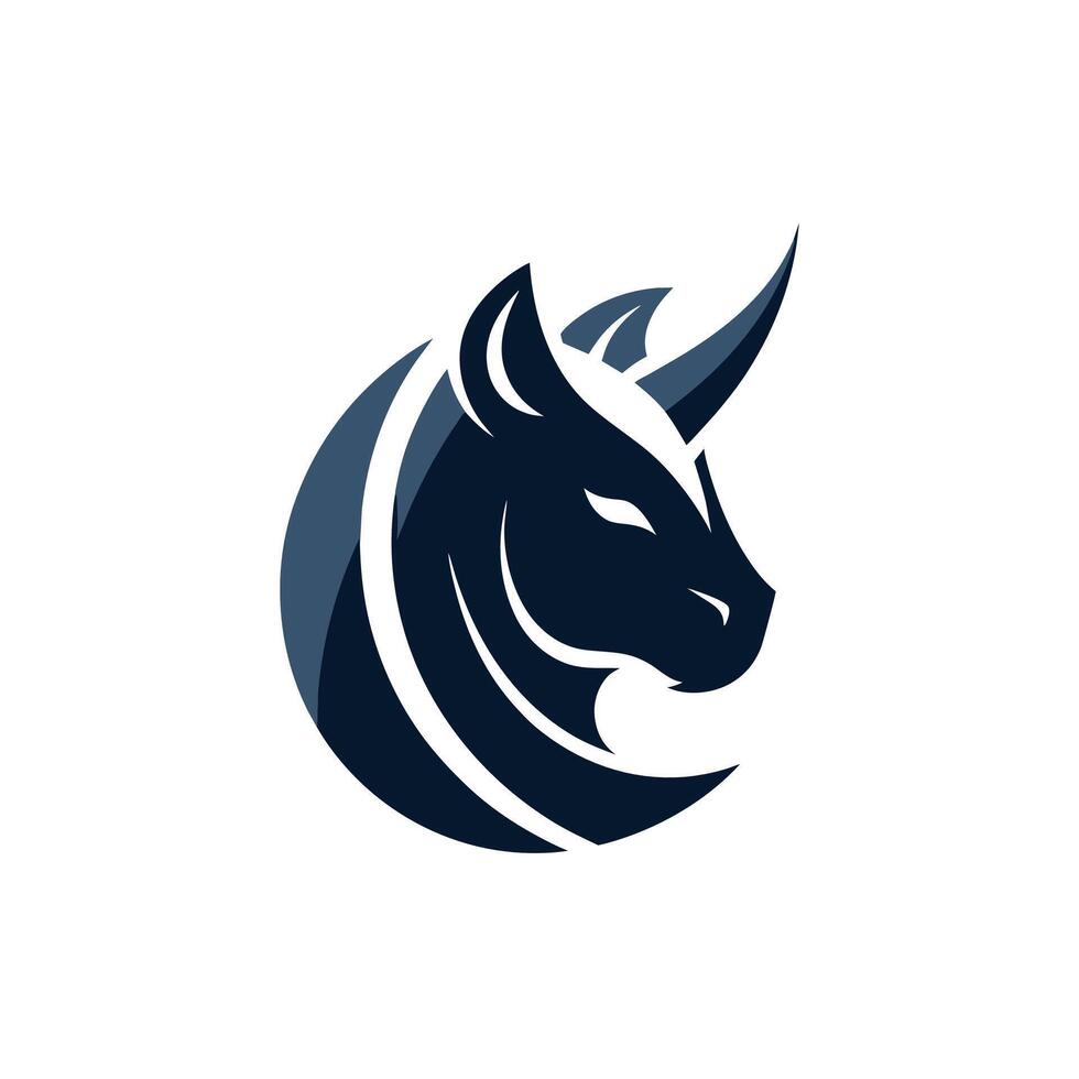 A close-up view of a bulls head with a long, powerful horn in a minimalist style, Craft a minimalist logo inspired by the elegant shape of a rhino's head vector