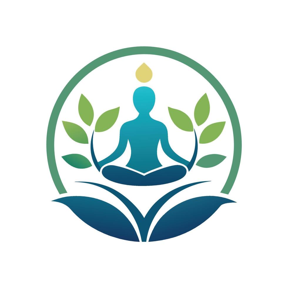 A person sits in a lotus position on top of a giant leaf, Create a minimalist emblem for a handmade jewelry e-commerce business vector