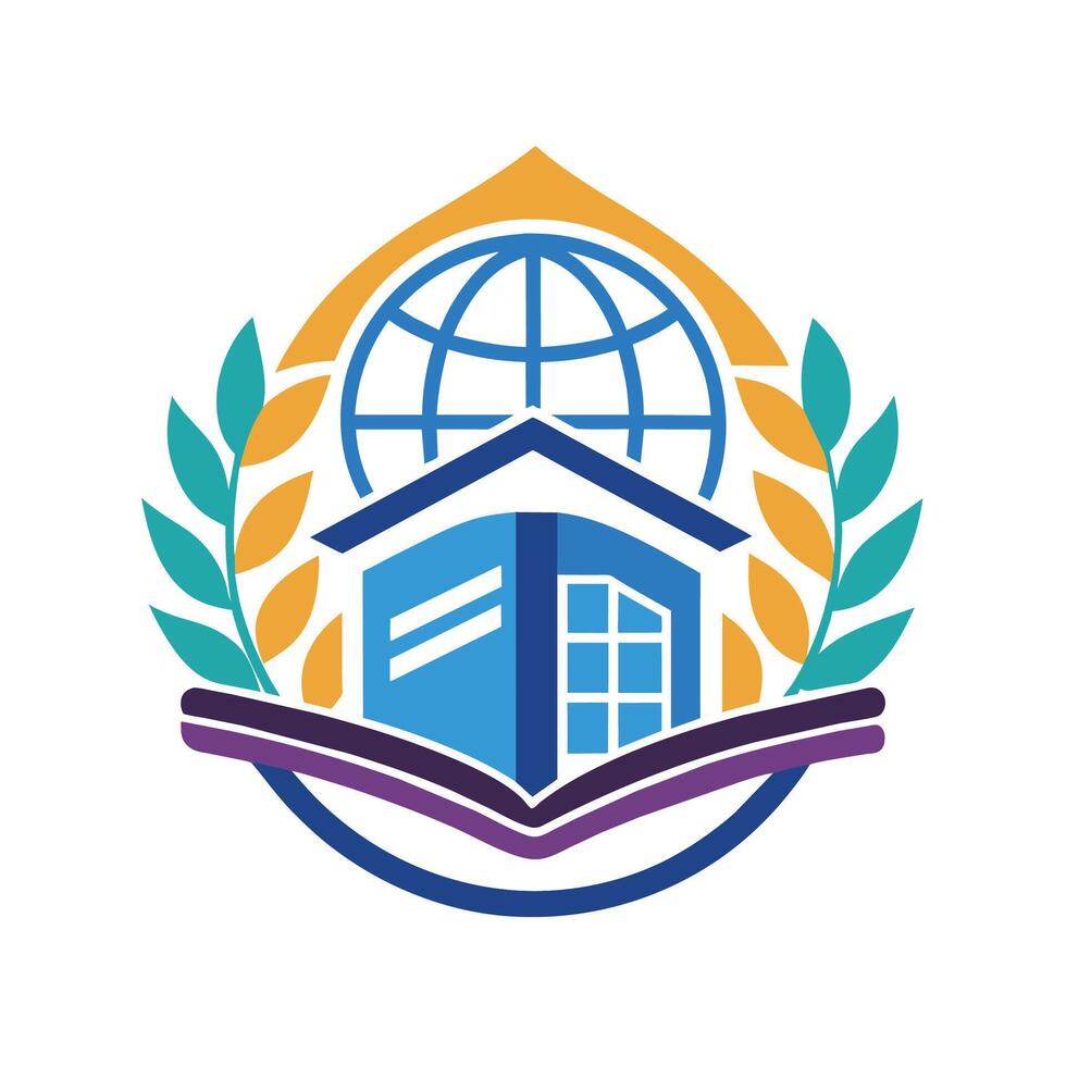 A school logo design featuring a globe on top, symbolizing global education and diversity, Craft a clean and sophisticated logo for an online education resource vector