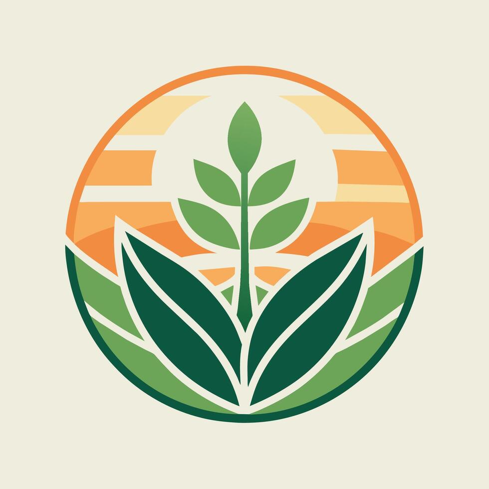 A green leaf is positioned at the center of a circular shape, Craft a minimalist logo inspired by nature, featuring organic elements vector