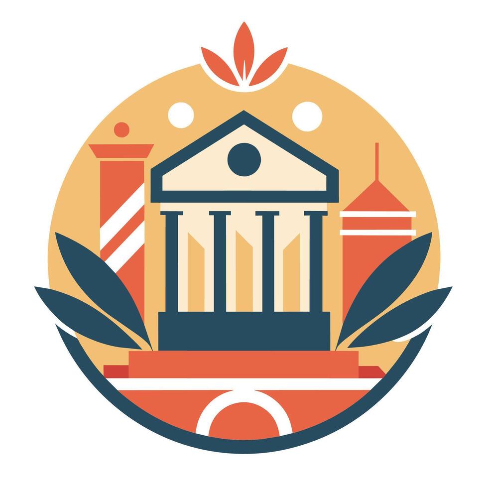 Building Featuring Tree in Central Atrium, A minimalist logo with a subtle nod to art history, using timeless design elements vector