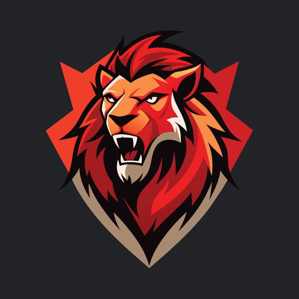 A lions head roaring fiercely against a black backdrop, Abstract representation of growth and renewal in a sleek, modern style vector