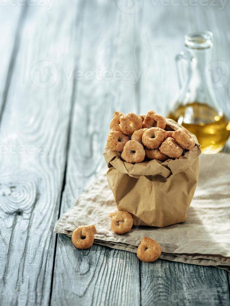 Taralli or tarallini, copy space, vertical photo