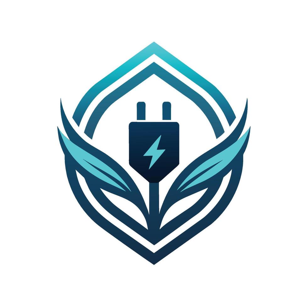 A sleek and modern logo featuring a leaf and a charger in the middle, Create a sleek and modern logo with a subtle nod to a plug or outlet vector