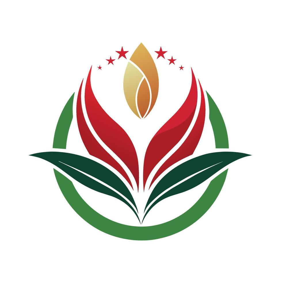 A red and green flower adorned with stars against a white background, Create an elegant and understated logo for a non-profit event organizer vector