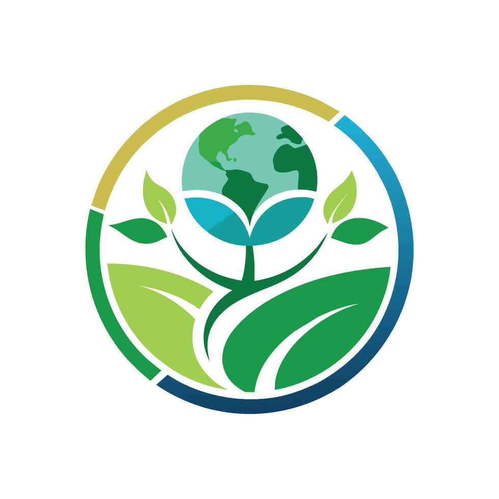 A green leaf with a globe resting on top of it, Design a minimalist logo for a sustainability-focused NGO vector