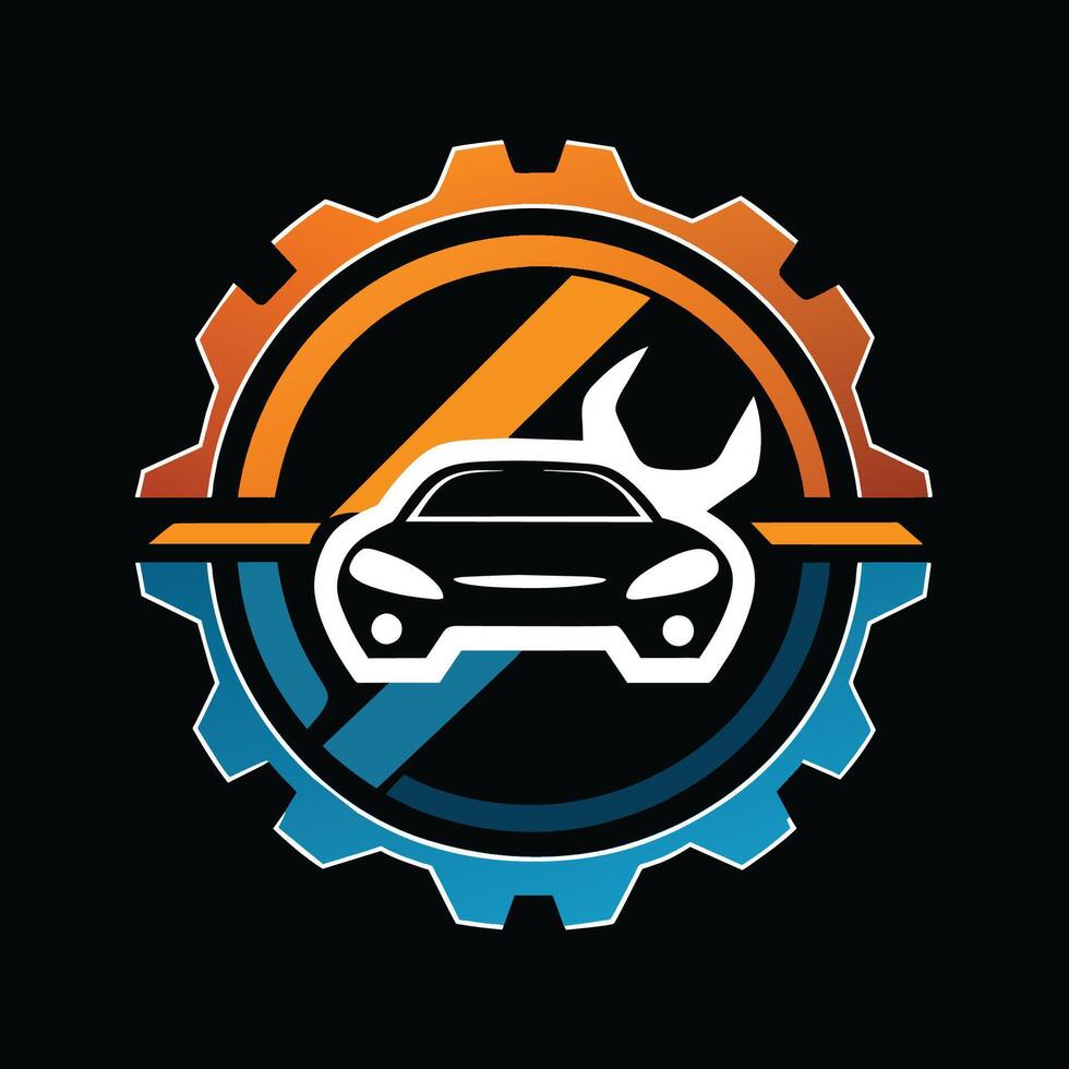 A car with a wrench placed on its front section, symbolizing automobile repair and maintenance, Create a simple yet stylish graphic for an automotive maintenance company vector