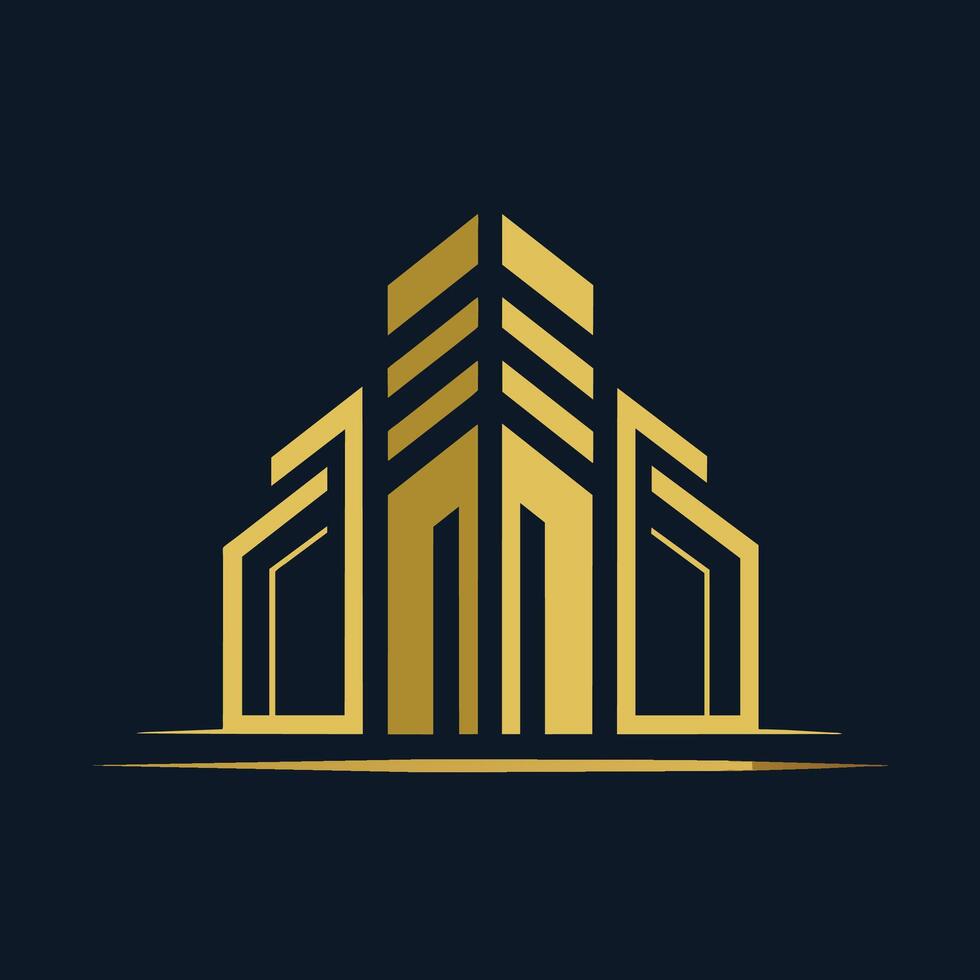un minimalista logo presentando un edificio en oro color en contra un negro fondo, un minimalista logo ese capturas el esencia de comercio electrónico vector