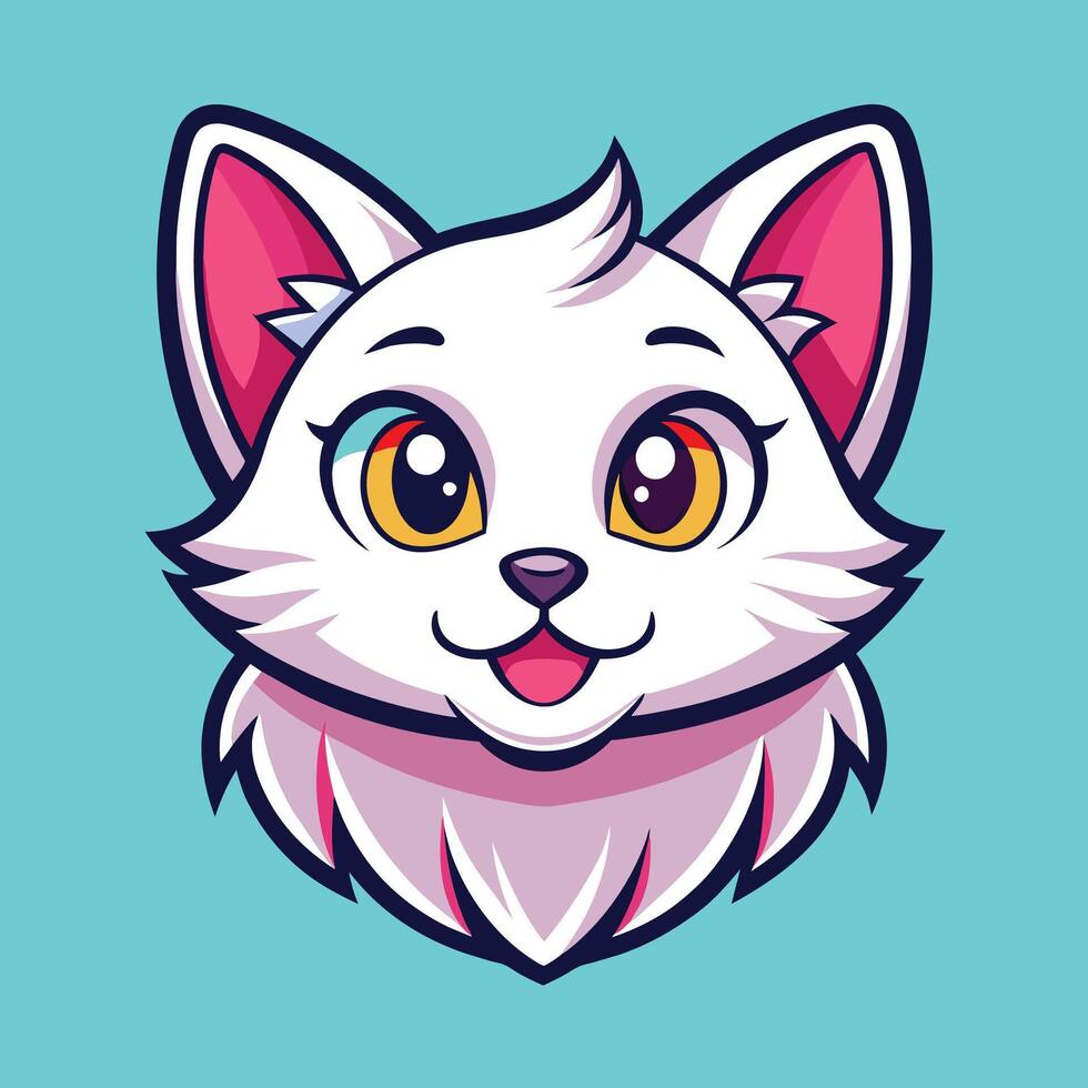 un blanco gato con sorprendentes amarillo ojos vistiendo un rosado cuello, linda blanco gato cabeza logo mascota vector